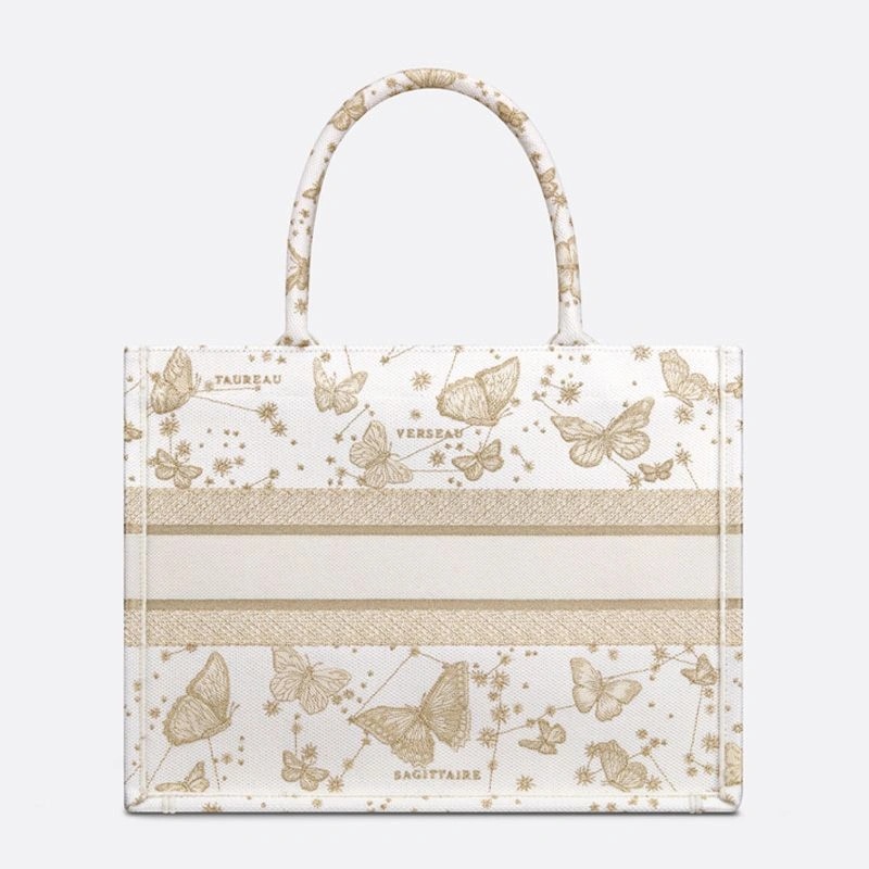Dior Book Tote Butterfly Zodiac Motif Canvas White Gold - Image 3