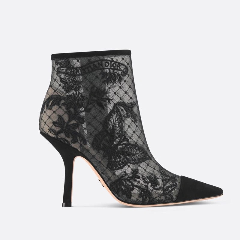 Dior Capture Heeled Ankle Boots Women Butterfly Motif Transparent Mesh Black - Image 3