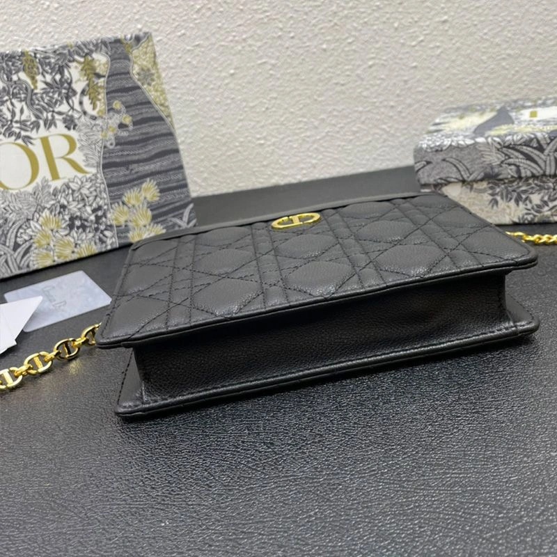 Dior Caro Zipped Pouch with Chain Cannage Calfskin Black - Image 4