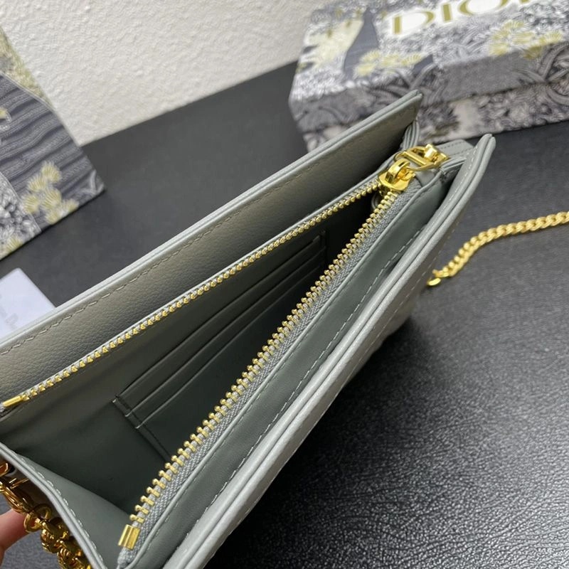 Dior Caro Zipped Pouch with Chain Cannage Calfskin Grey - Image 5