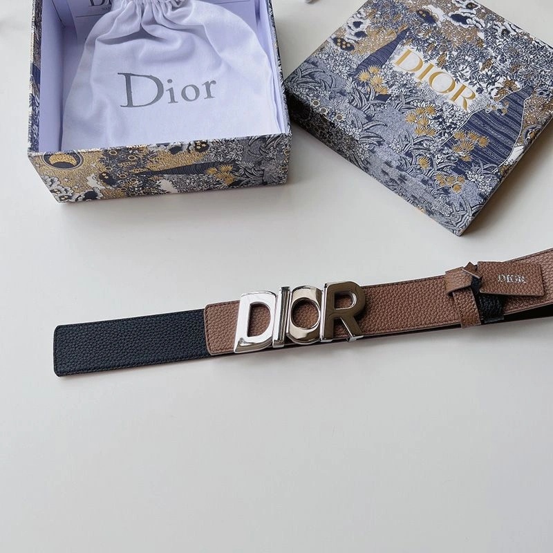 Dior Italic Buckle Reversible Belt Grained Calfskin Brown - Image 4