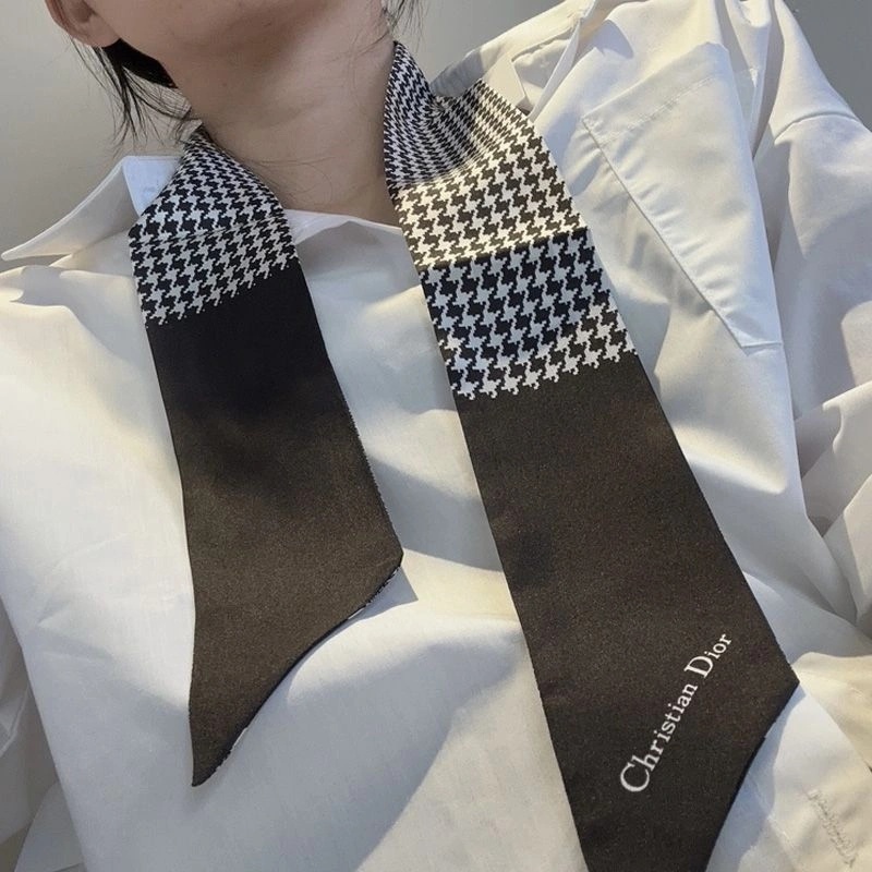 Dior Mitzah Twill 30 Montaigne Houndstooth Motif Silk Black - Image 3