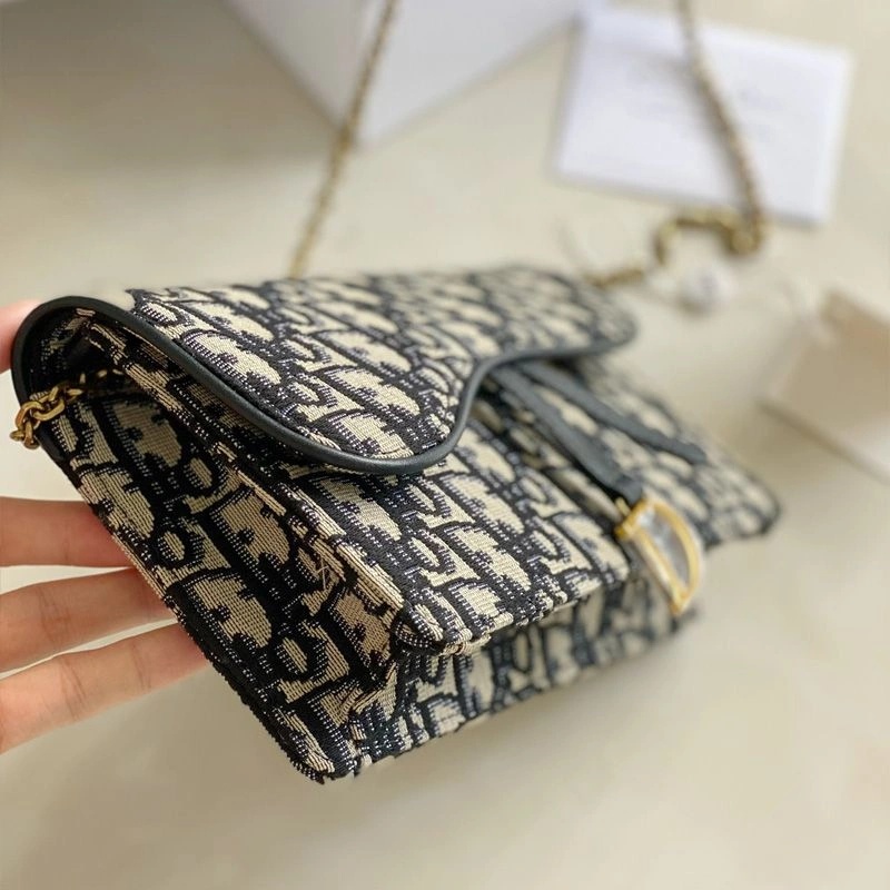 Dior Saddle Belt Pouch with Chain Oblique Motif Canvas Blue - Image 4