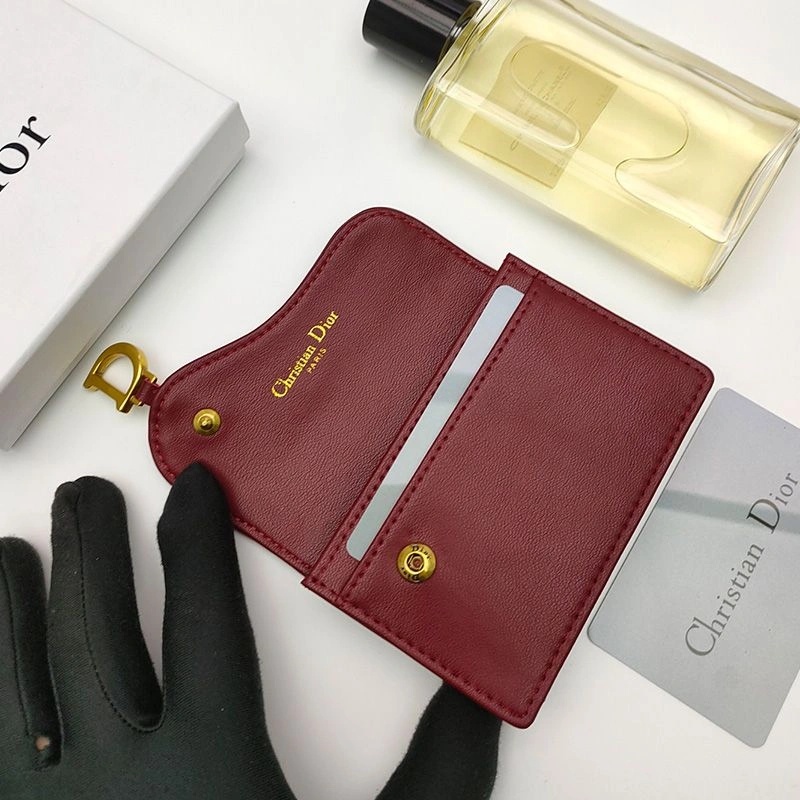 Dior Saddle Flap Card Holder Goatskin Red - Image 4