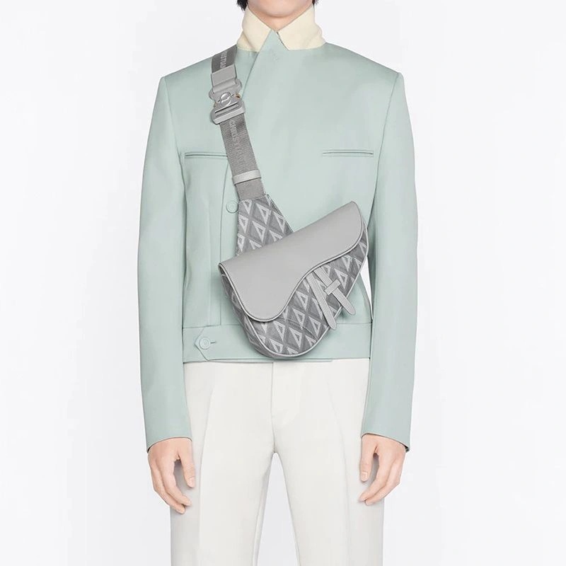Dior Saddle Crossbody CD Diamond Motif Canvas Grey - Image 5