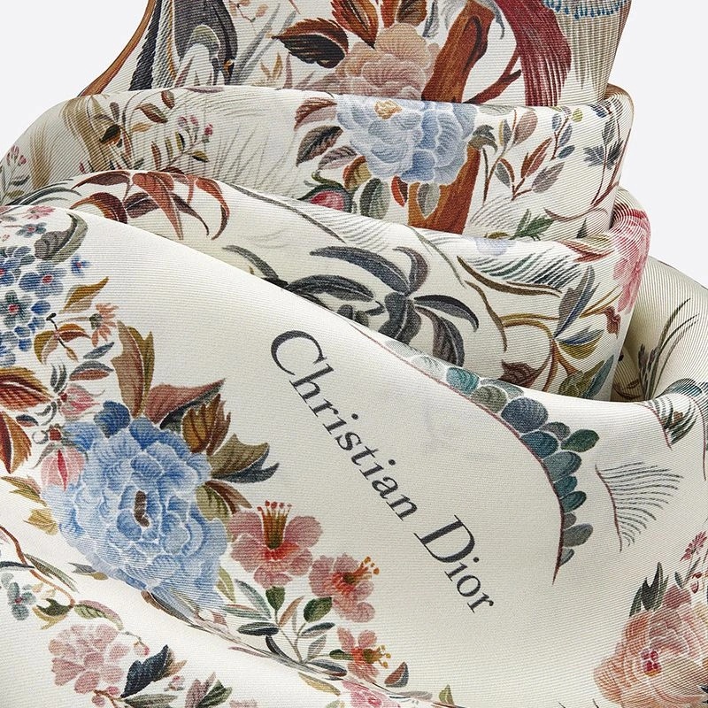 Dior Square Scarf Jardin d'Hiver Motif Silk White - Image 3