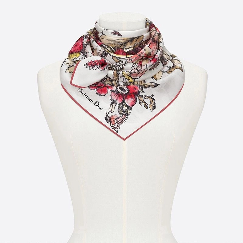 Dior Square Scarf Le Jugement Motif Silk Red - Image 3