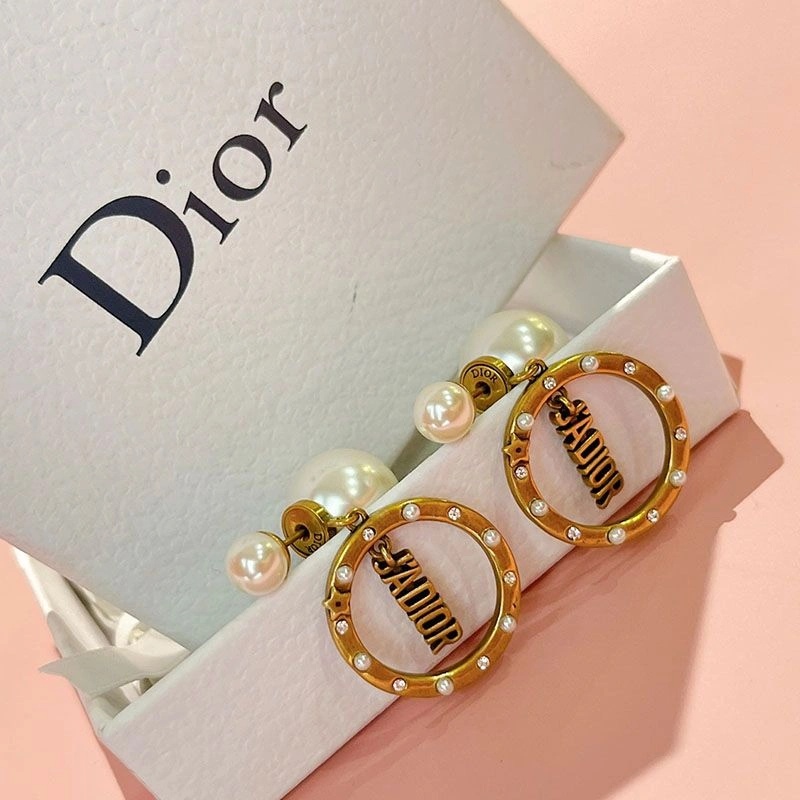 Dior Tribales Earrings Antique J'ADIOR, White Resin Pearls And Silver Crystals Gold - Image 3