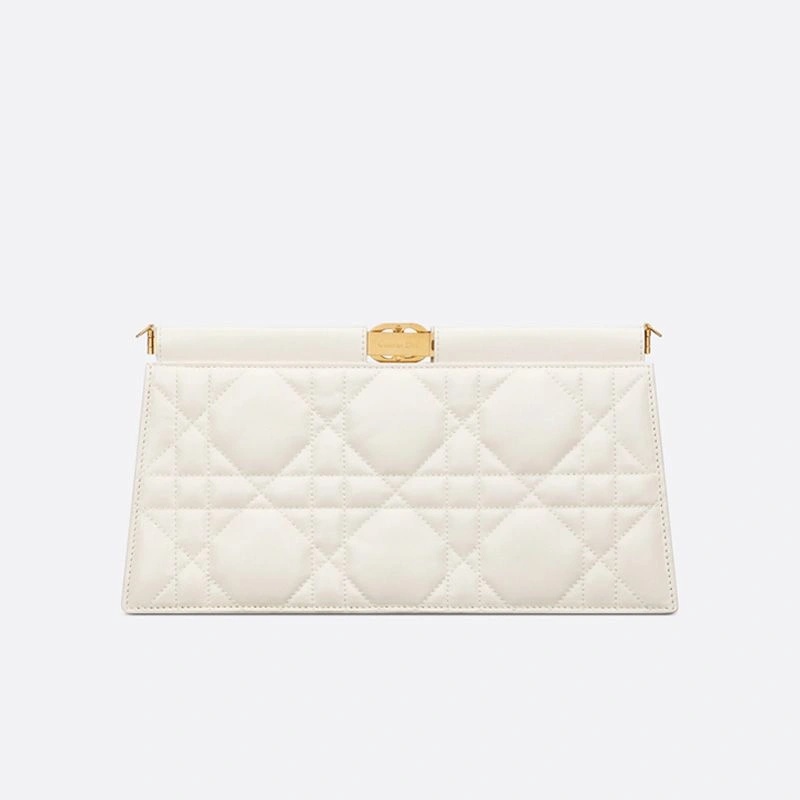 Dior Caro Colle Noire Clutch with Chain Cannage Lambskin White - Image 3