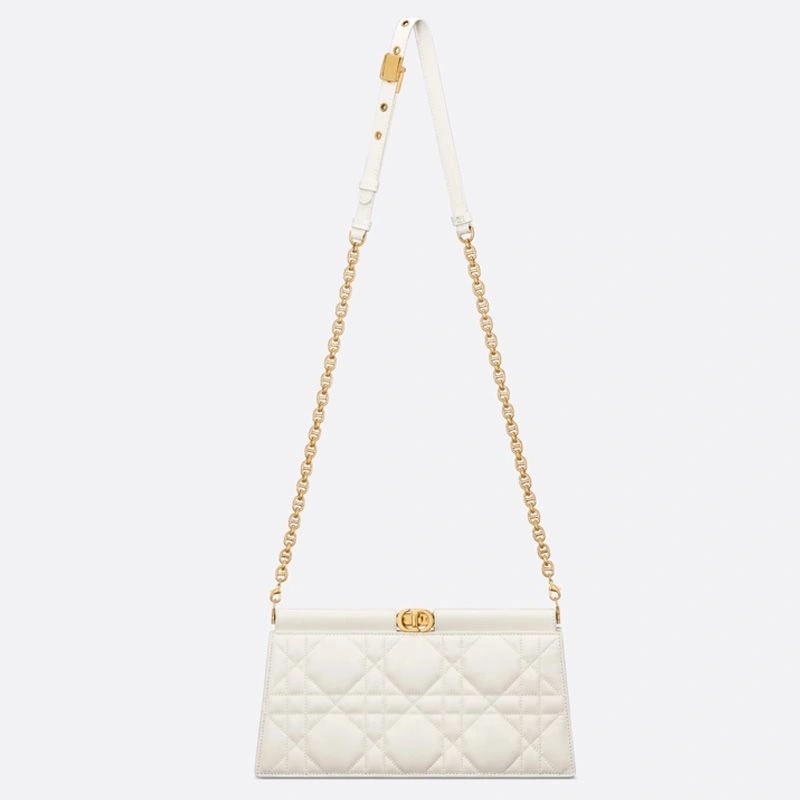 Dior Caro Colle Noire Clutch with Chain Cannage Lambskin White - Image 5