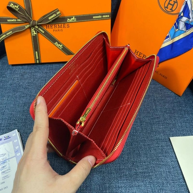 Hermes Azap Wallet Epsom Leather Gold Hardware In Red - Image 3