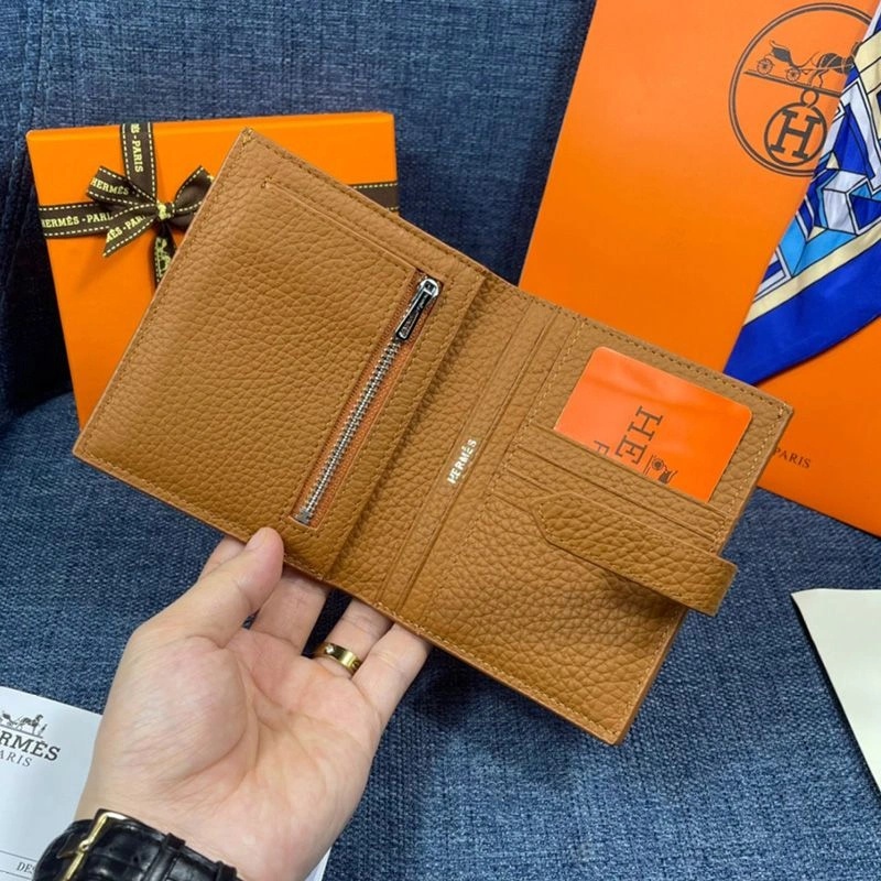 Hermes Bearn Compact Wallet Togo Leather Palladium Hardware In Brown - Image 3