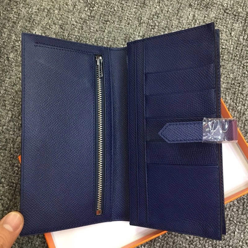 Hermes Bearn Wallet Epsom Leather Palladium Hardware In Navy Blue - Image 3