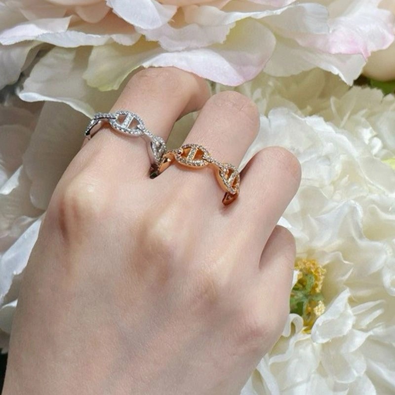 Hermes Chaine D'Ancre Enchainee Ring With Crystals - Image 3