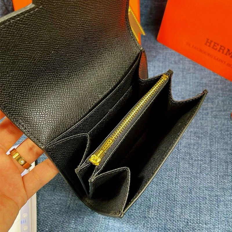 Hermes Constance Compact Wallet Epsom Leather Gold Hardware In Black - Image 4
