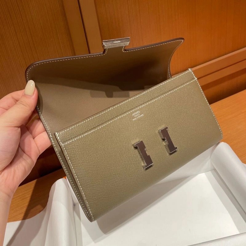 Hermes Constance Long Wallet Epsom Leather Palladium Hardware In Khaki - Image 3