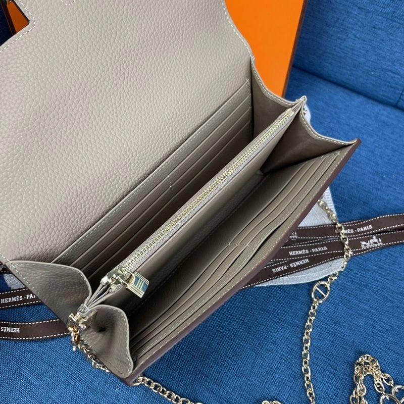 Hermes Constance Wallet with Chain Togo Leather Gold Hardware In Grey - Image 4