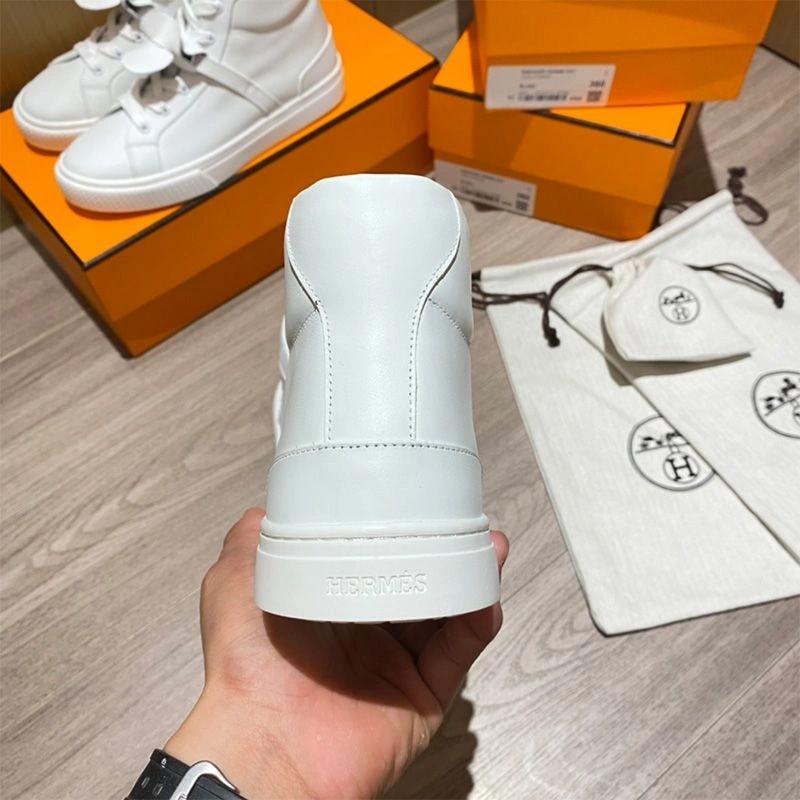 Hermes Daydream High-Top Sneakers Unisex Calfskin In White Gold - Image 3