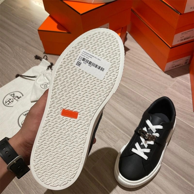 Hermes Day Sneakers Unisex Calfskin In Black Silver - Image 4