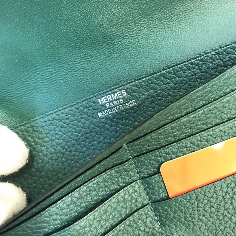 Hermes Dogon Long Wallet Togo Leather Palladium Hardware In Green - Image 4