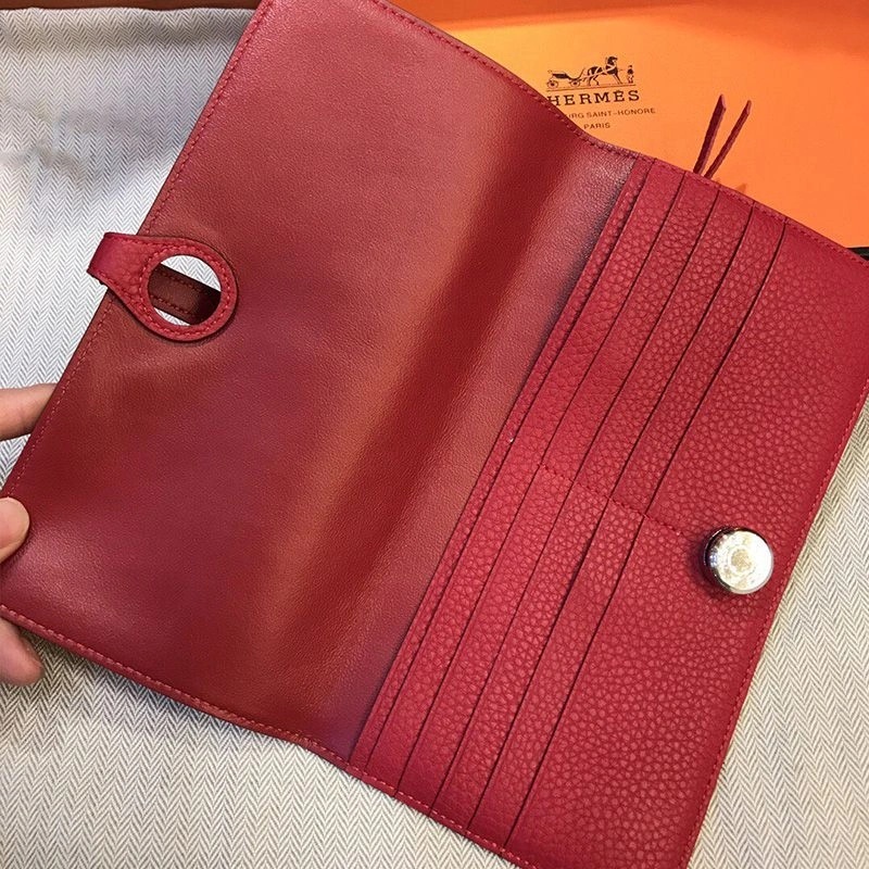 Hermes Dogon Long Wallet Togo Leather Palladium Hardware In Red - Image 3