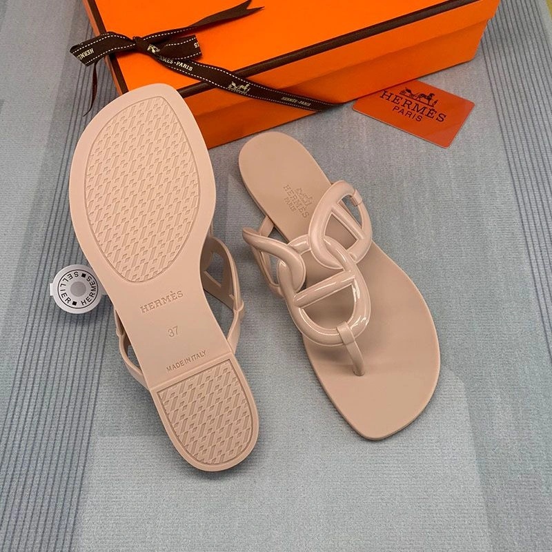 Hermes Egerie Slides Women Rubber with Chaine D'ancre In Apricot - Image 4
