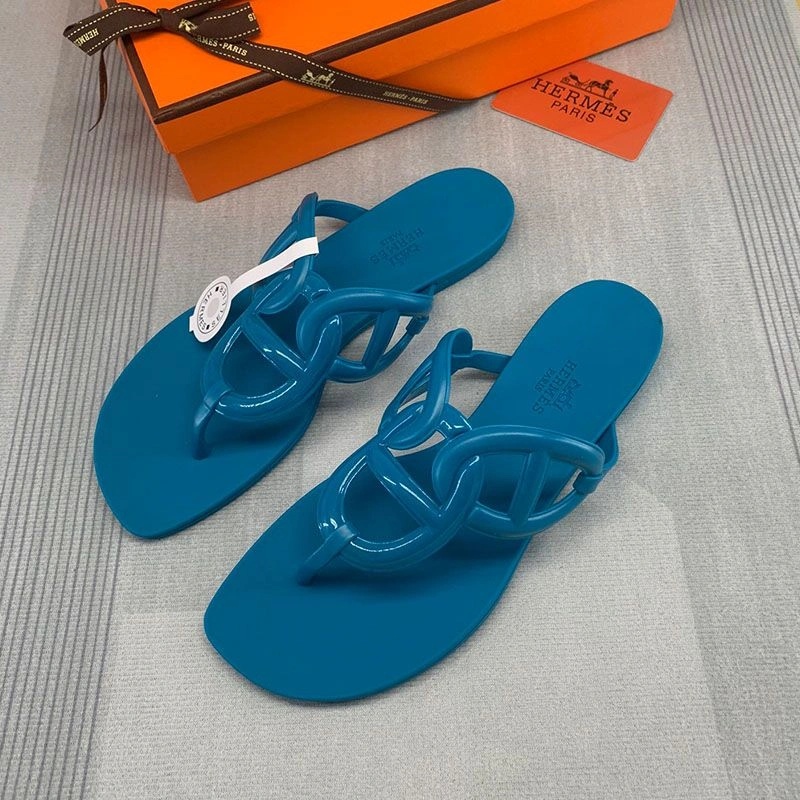 Hermes Egerie Slides Women Rubber with Chaine D'ancre In Blue - Image 3