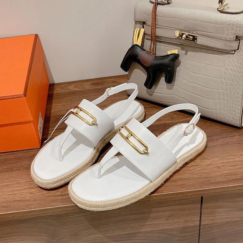 Hermes Eloise Espadrille Sandals Women Calfskin with Roulis Buckle In White - Image 3