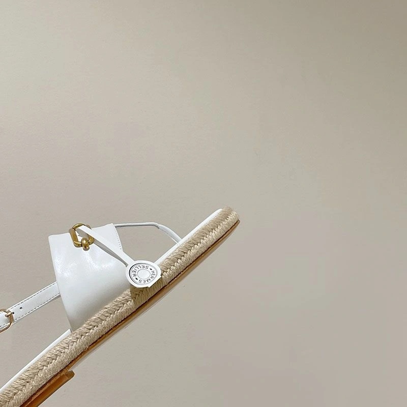 Hermes Eloise Espadrille Sandals Women Calfskin with Roulis Buckle In White - Image 4