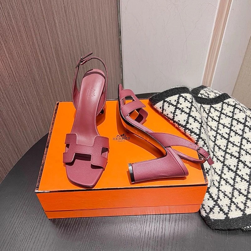 Hermes Eternite 95 Slingback Sandals Women Grained Calfskin In Burgundy - Image 3