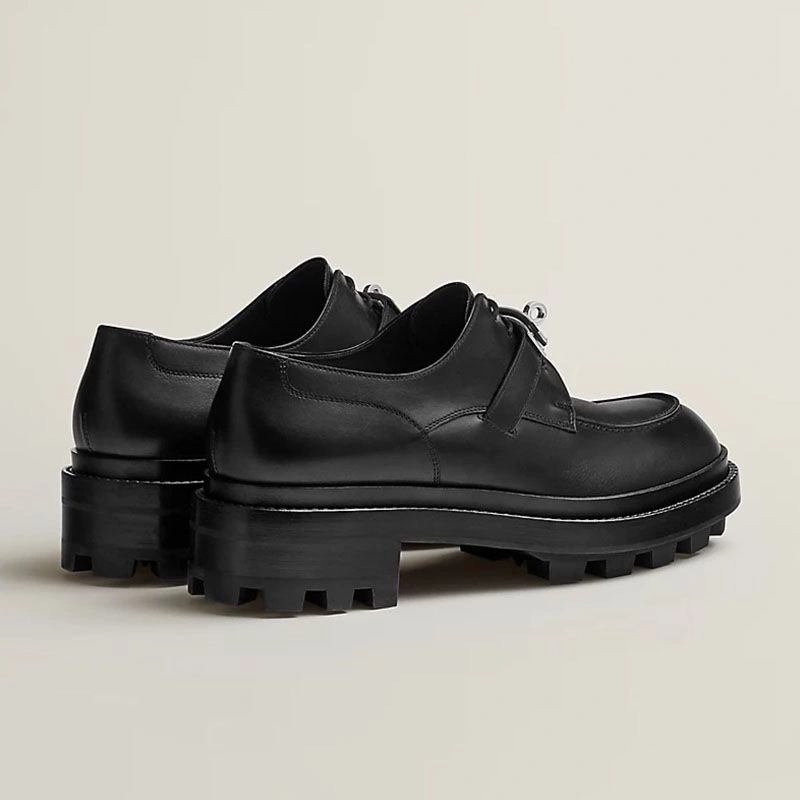 Hermes First Derby Shoes Women Calfskin with Kelly Buckle In Black - Image 4