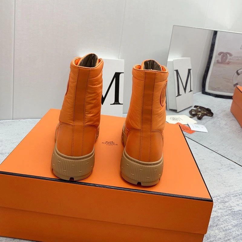 Hermes Fresh Ankle Boots Women Calfskin and Parachute with Logo Emblem In Orange - Image 4