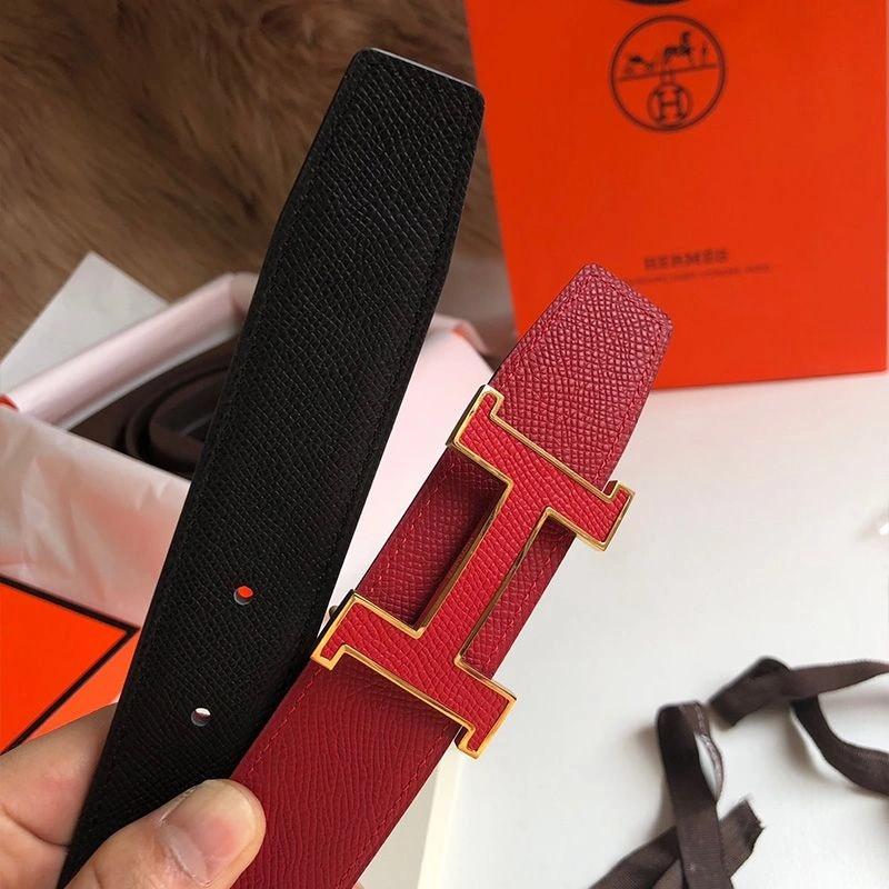 Hermes H Enamel Buckle 32MM Reversible Belt Epsom Leather In Red - Image 4