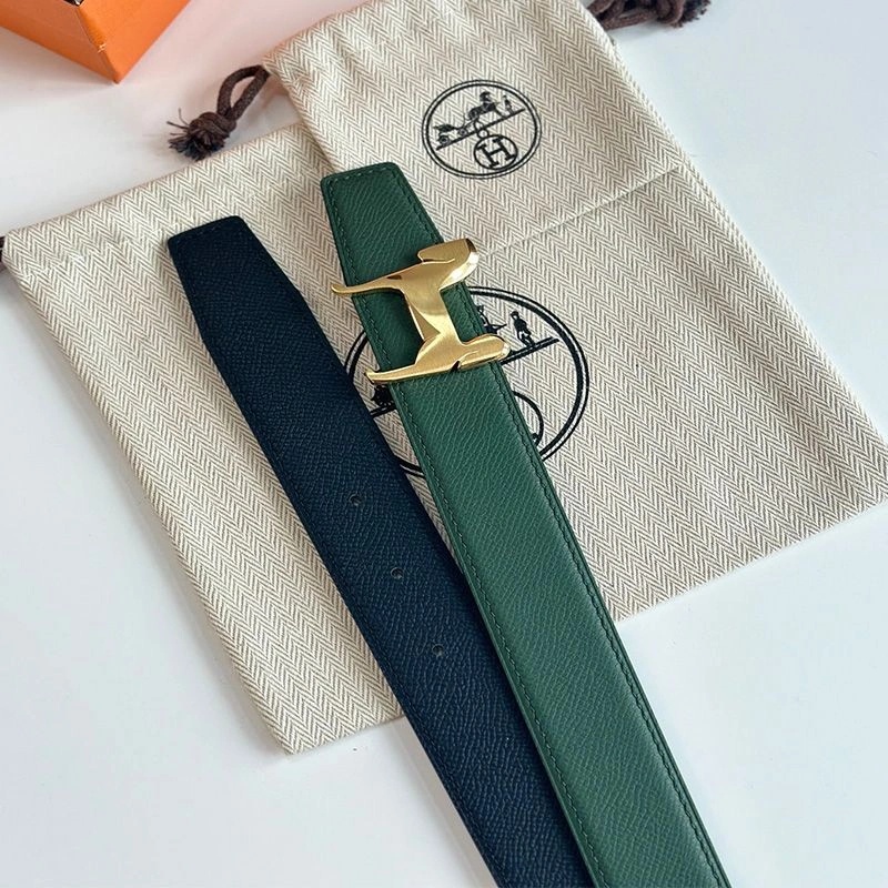 Hermes Horse Punache Buckle 32 Reversible Belt Leather In Black Green - Image 3