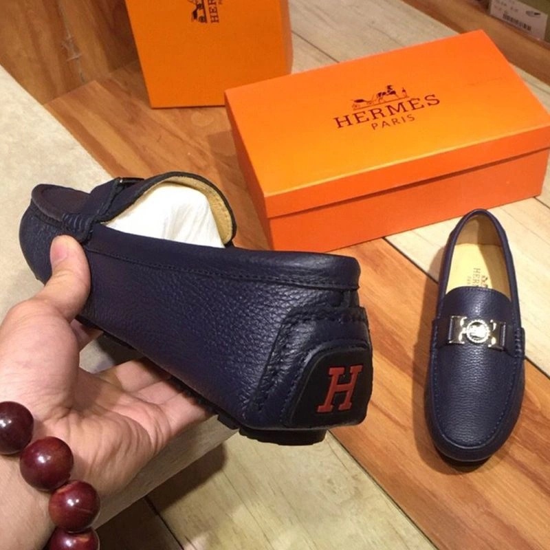 Hermes Loafers Men Togo Leather In Navy Blue - Image 4