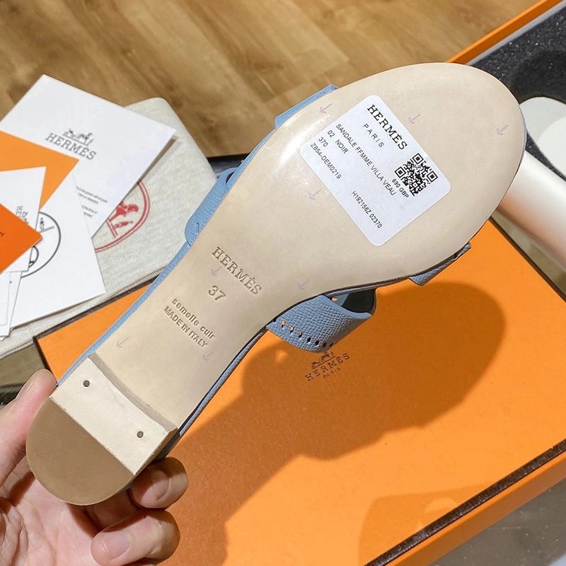 Hermes Oasis Slides Women Hollow Leather In Blue Blue - Image 4