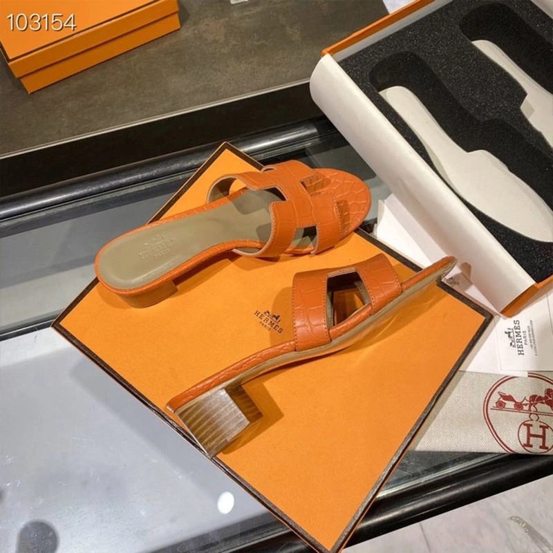 Hermes Oasis Slides Women Alligator Leather In Orange - Image 4