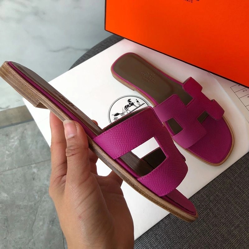 Hermes Oran Slides Women Grain Calfskin In Purple - Image 3