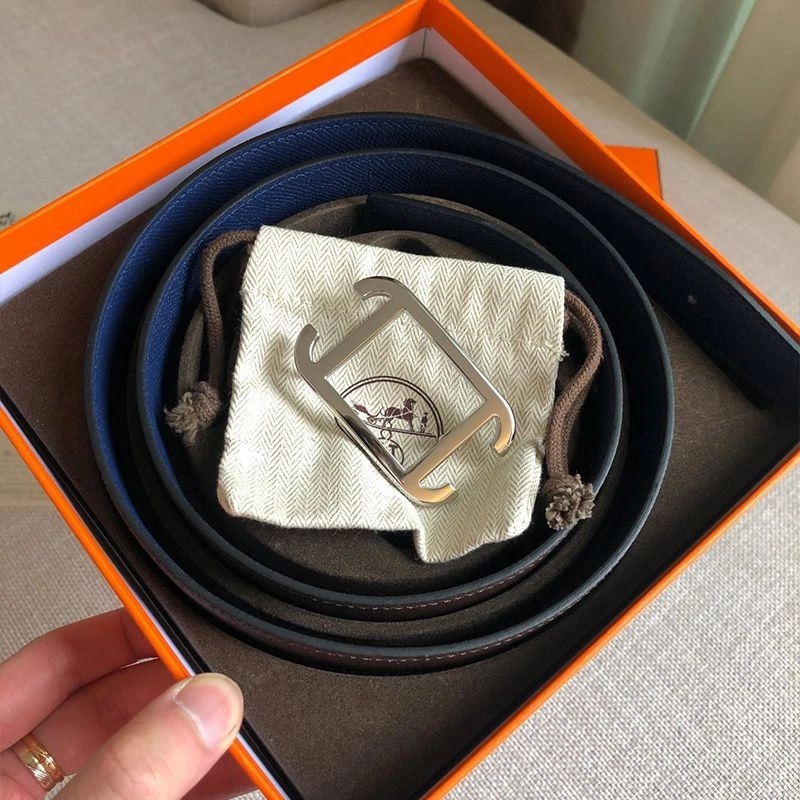 Hermes Society 32 Reversible Belt Togo Leather In Coffee Navy Blue - Image 3