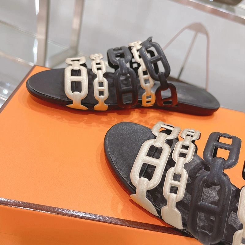 Hermes Thalassa Slides Women Nappa Leather In Black Gold - Image 5