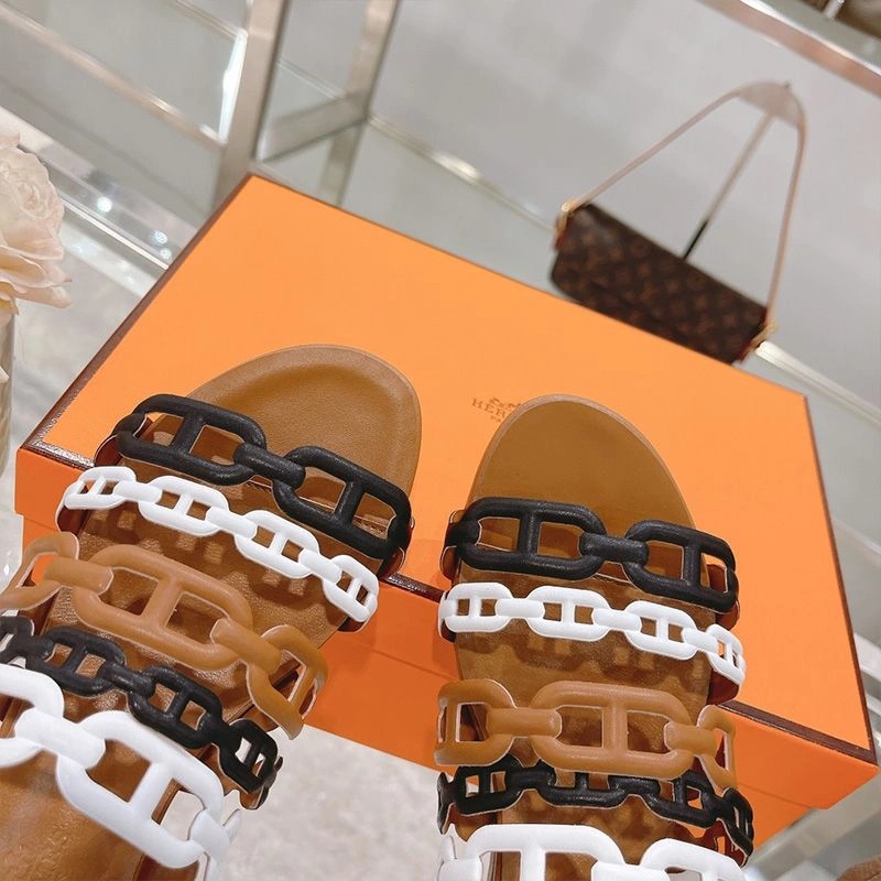 Hermes Thalassa Slides Women Nappa Leather In Brown Black - Image 3