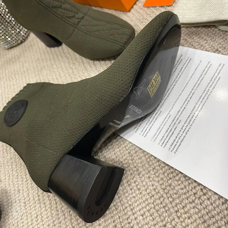 Hermes Volver 60 Ankle Boots Women Knit In Green - Image 4