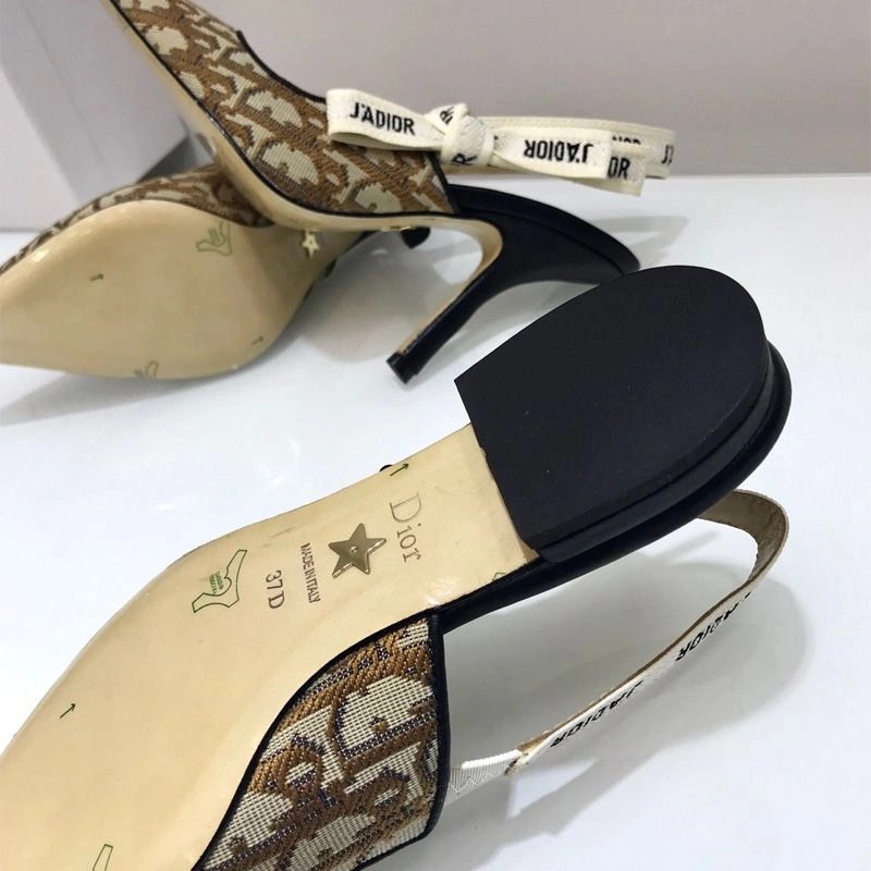 J'Adior Slingback Pumps Women Oblique Motif Canvas Khaki - Image 4