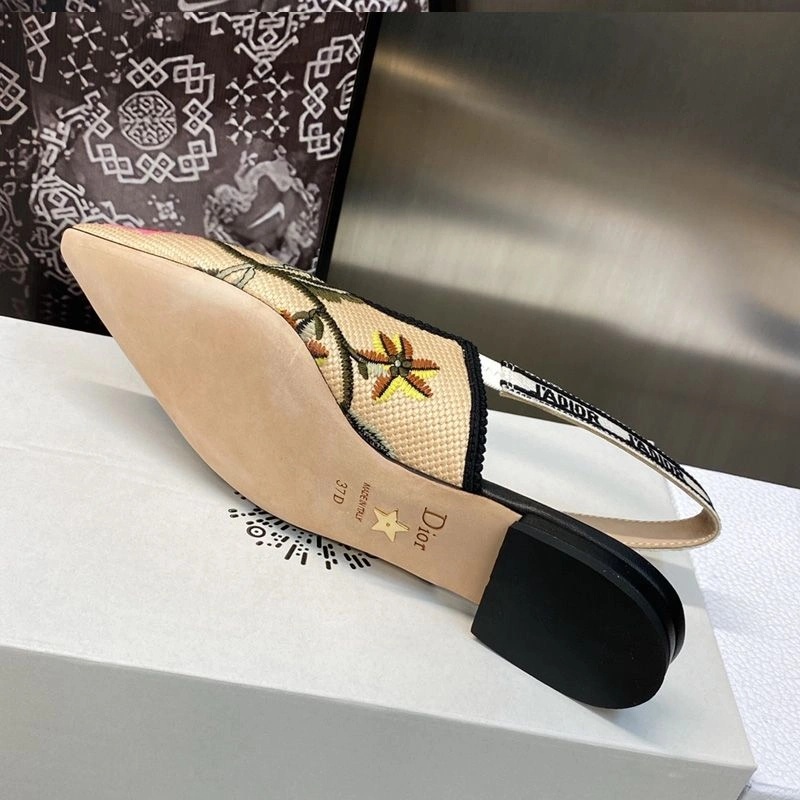 J'Adior Slingback Pumps Women Petites Fleurs Motif Canvas Khaki - Image 7