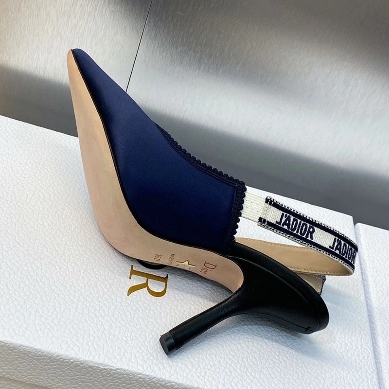 J'Adior Slingback Pumps Women Satin and Cotton Navy Blue - Image 3