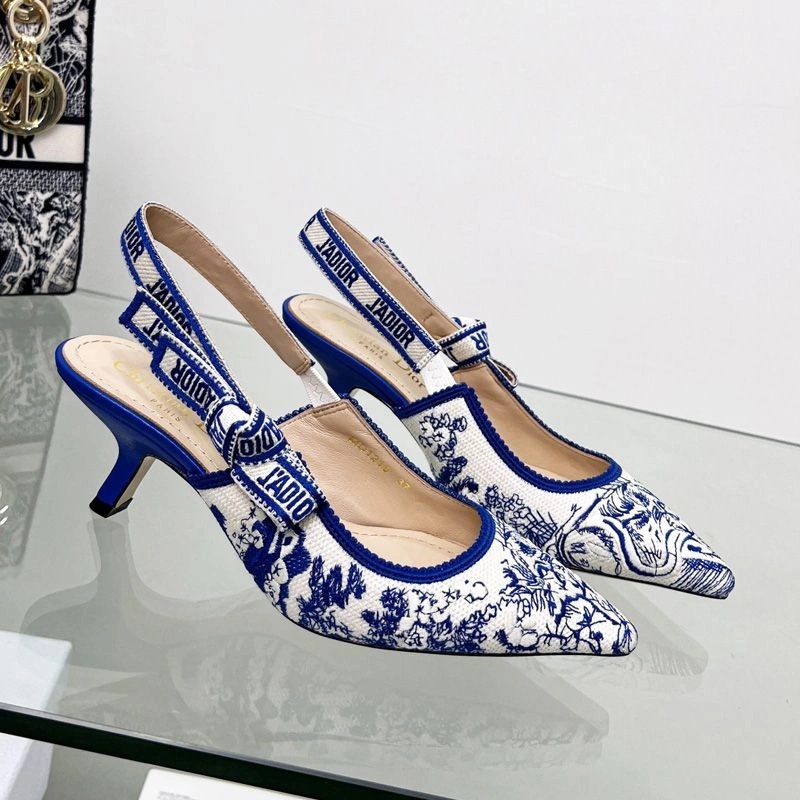 J'Adior Slingback Pumps Women Toile de Jouy Motif Canvas Bright Blue - Image 4