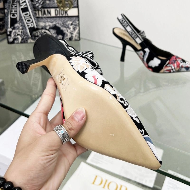 J'Adior Slingback Pumps Women Toile de Jouy Pop Motif Canvas Black - Image 3