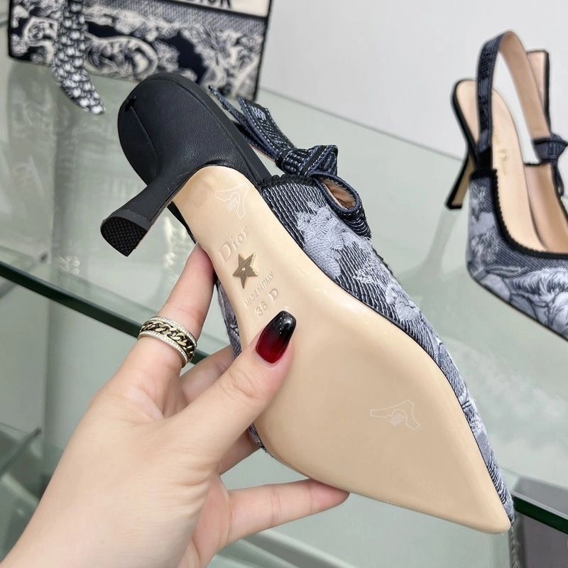 J'Adior Slingback Pumps Women Toile de Jouy Sauvage Motif Canvas Black Grey - Image 3