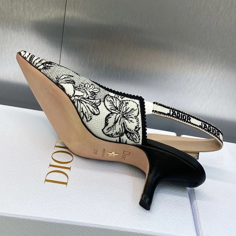 J'Adior Slingback Pumps Women Toile de Jouy Voyage Motif Canvas White - Image 5
