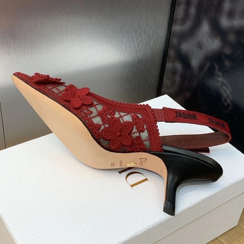 J'Adior Slingback Pumps Women 3D D-lace Motif Transparent Mesh Red - Image 5